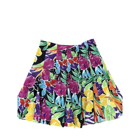 Vtg 90s Lauren Ralph Lauren Skirt Sz 16 Tropical Floral Vibrant‎ Colors Resort - Picture 2 of 5